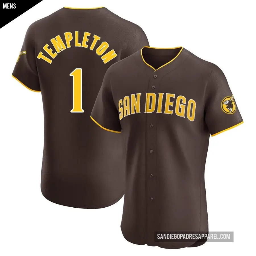 Men's San Diego Padres ＃1 Garry Templeton Elite Brown Road Vapor Premier Jersey