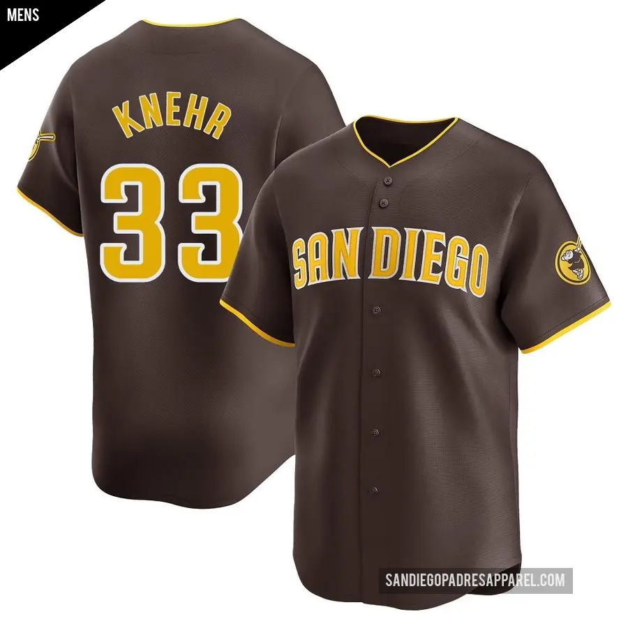 Men's San Diego Padres ＃33 Reiss Knehr Limited Brown Away Jersey