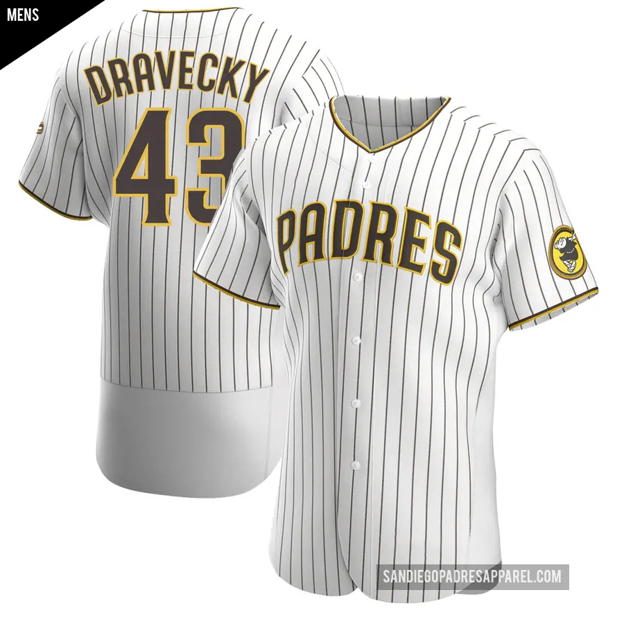 Men's San Diego Padres ＃43 Dave Dravecky Authentic White /Brown Home Jersey