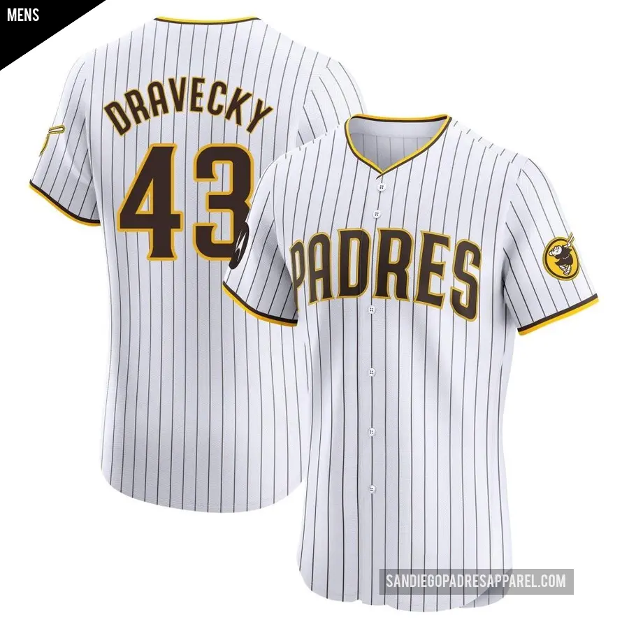 Men's San Diego Padres ＃43 Dave Dravecky Elite White Home Patch Jersey