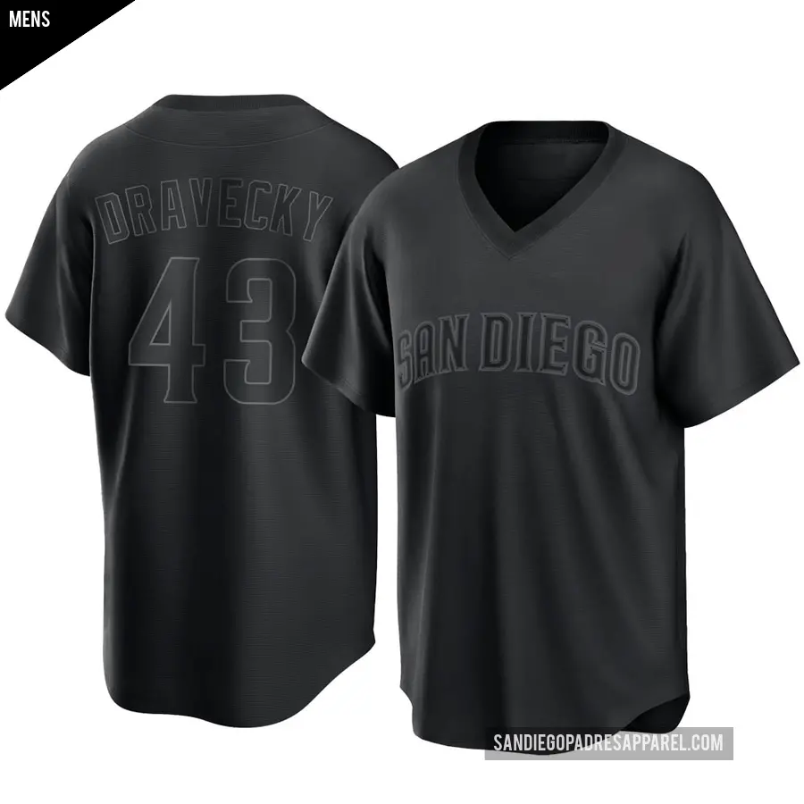 Men's San Diego Padres ＃43 Dave Dravecky Replica Black Pitch Fashion Jersey