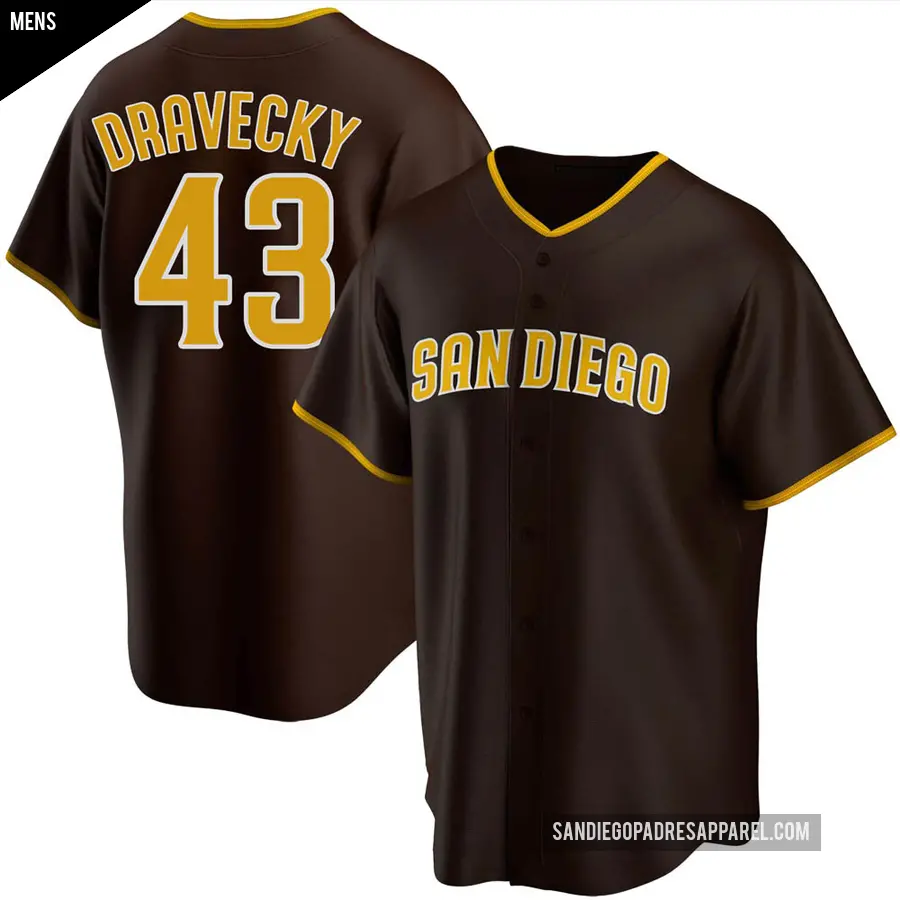 Men's San Diego Padres ＃43 Dave Dravecky Replica Brown Road Jersey
