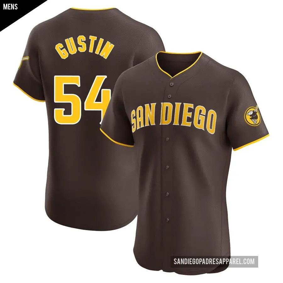 Men's San Diego Padres ＃54 Harry Gustin Elite Brown Road Vapor Premier Jersey