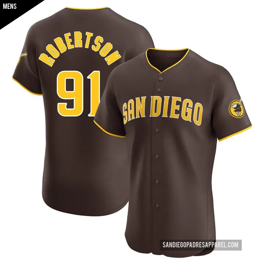 Men's San Diego Padres ＃91 Tyler Robertson Elite Brown Road Vapor Premier Jersey