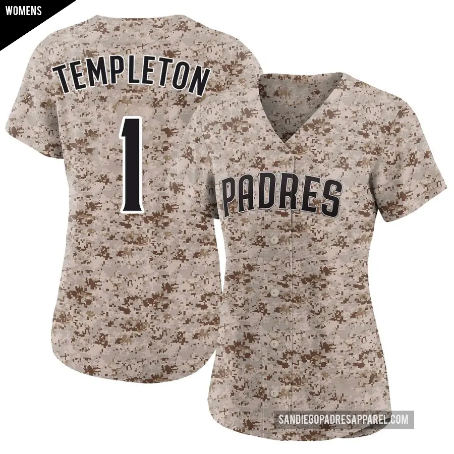 Women's San Diego Padres ＃1 Garry Templeton Limited Camo 2nd Alternate Jersey