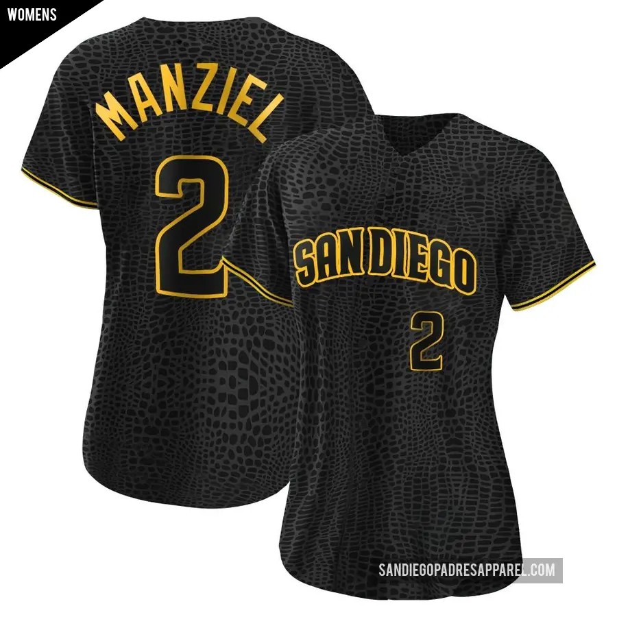 Women's San Diego Padres ＃2 Johnny Manziel Authentic Black Snake Skin City Jersey
