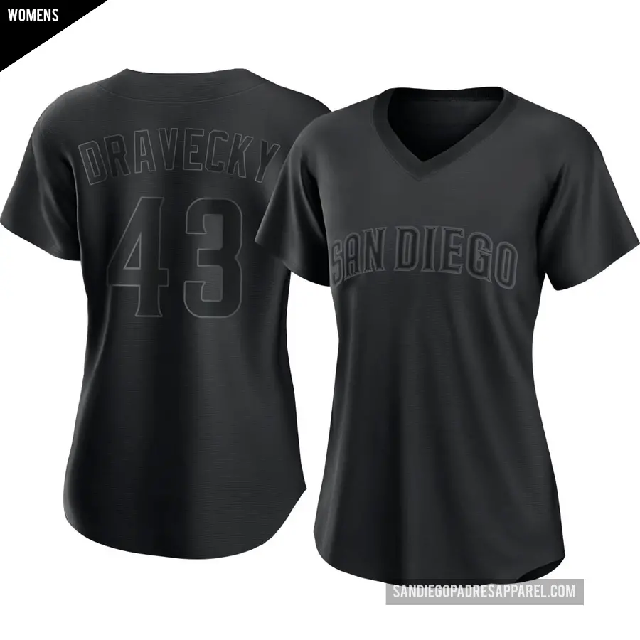 Women's San Diego Padres ＃43 Dave Dravecky Authentic Black Pitch Fashion Jersey