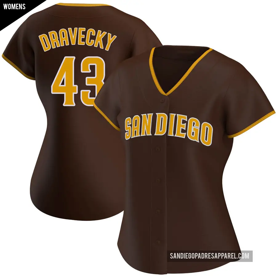 Women's San Diego Padres ＃43 Dave Dravecky Authentic Brown Road Jersey