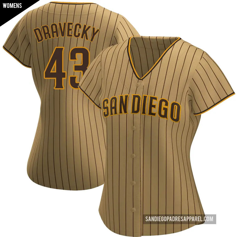 Women's San Diego Padres ＃43 Dave Dravecky Authentic Brown Tan/ Alternate Jersey