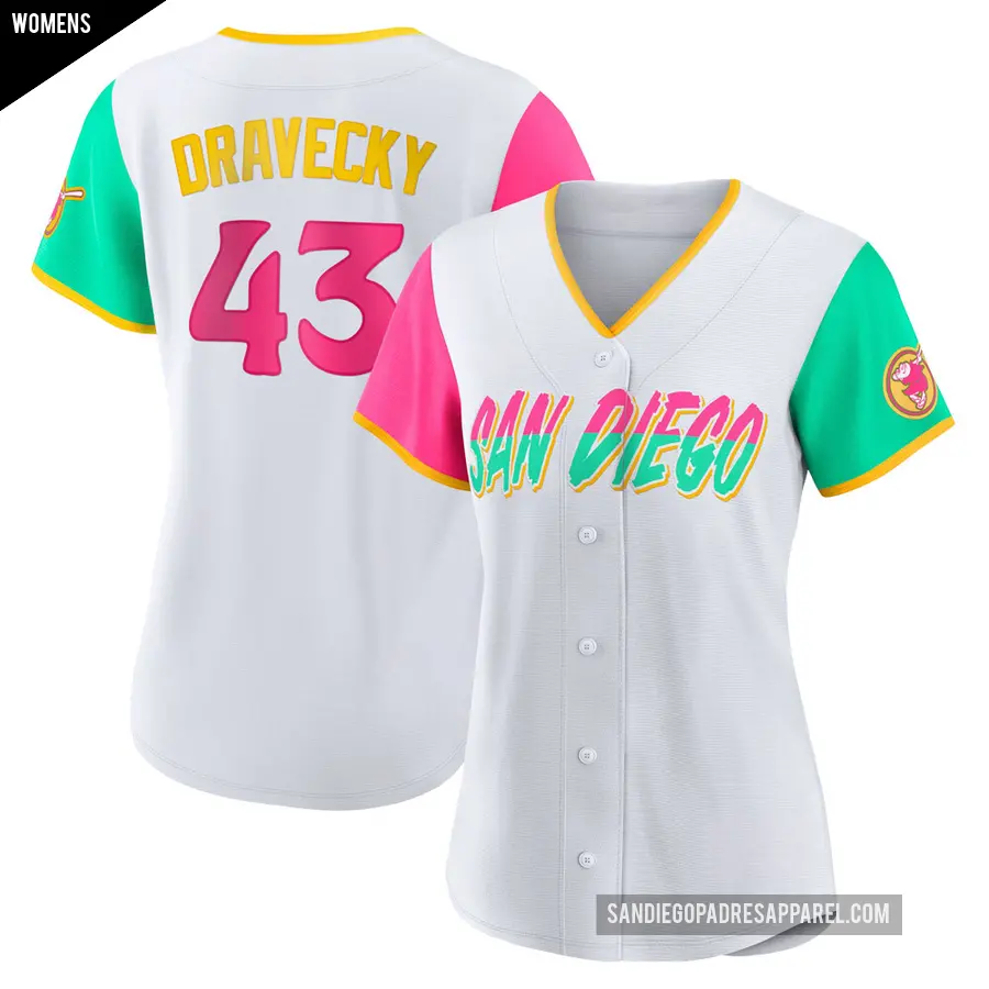 Women's San Diego Padres ＃43 Dave Dravecky Authentic White 2022 City Connect Jersey
