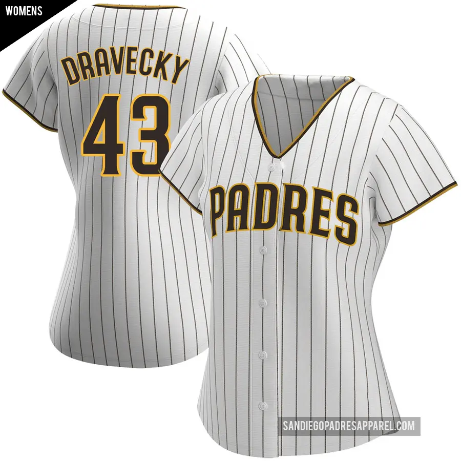 Women's San Diego Padres ＃43 Dave Dravecky Authentic White /Brown Home Jersey
