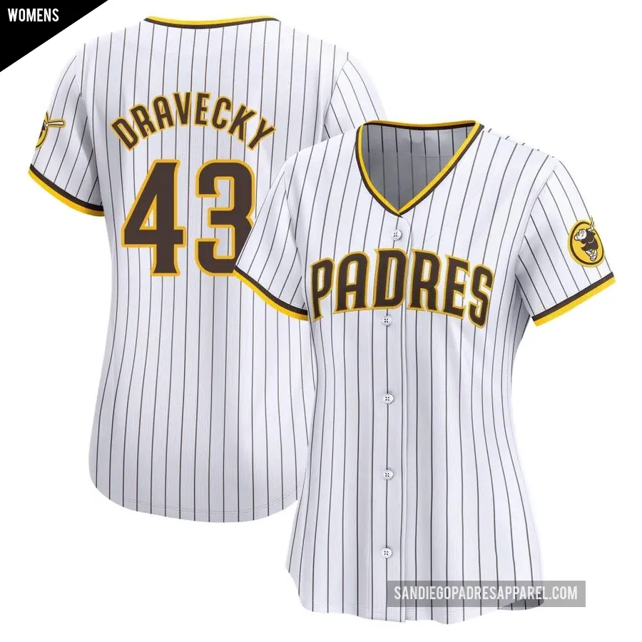 Women's San Diego Padres ＃43 Dave Dravecky Limited White Home Jersey