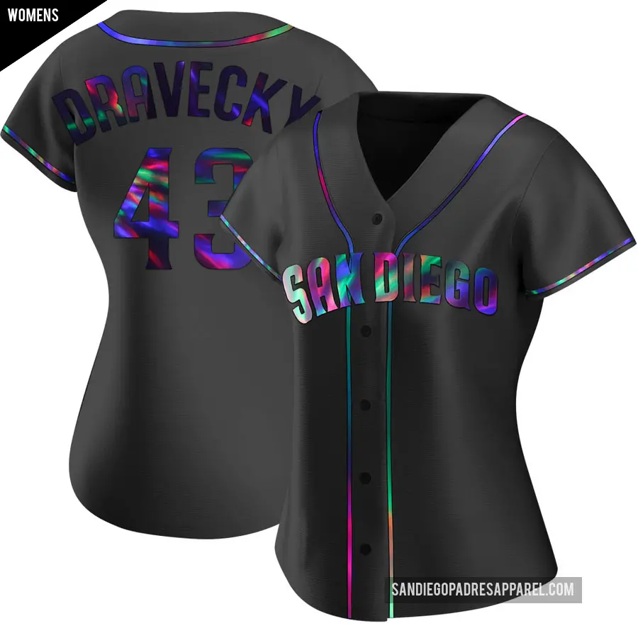 Women's San Diego Padres ＃43 Dave Dravecky Replica Black Holographic Alternate Jersey