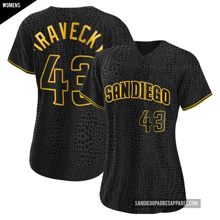 Women's San Diego Padres ＃43 Dave Dravecky Replica Black Snake Skin City Jersey