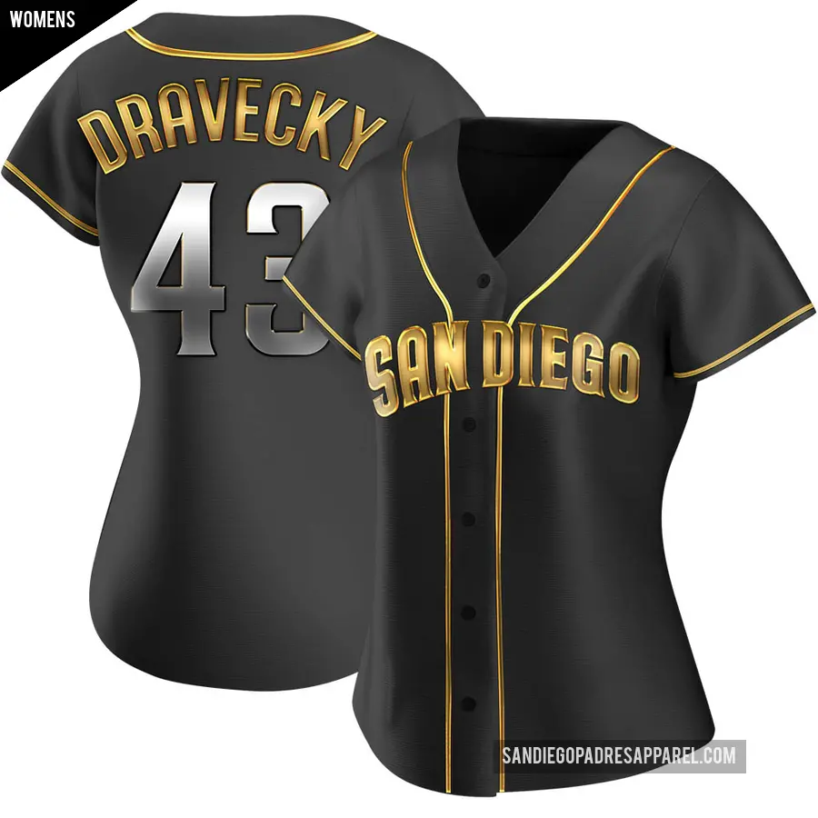 Women's San Diego Padres ＃43 Dave Dravecky Replica Gold Black en Alternate Jersey