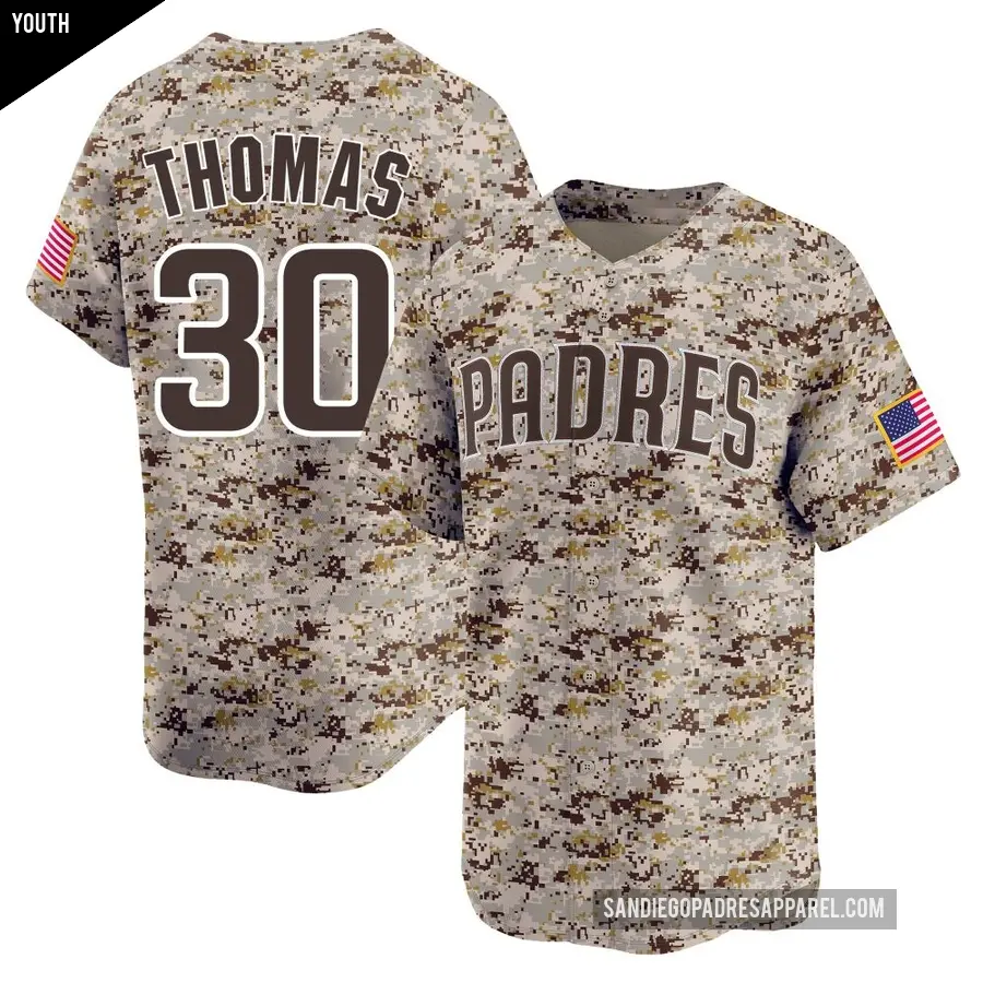 Youth San Diego Padres ＃30 Derrel Thomas Limited Camo 2nd Alternate Jersey
