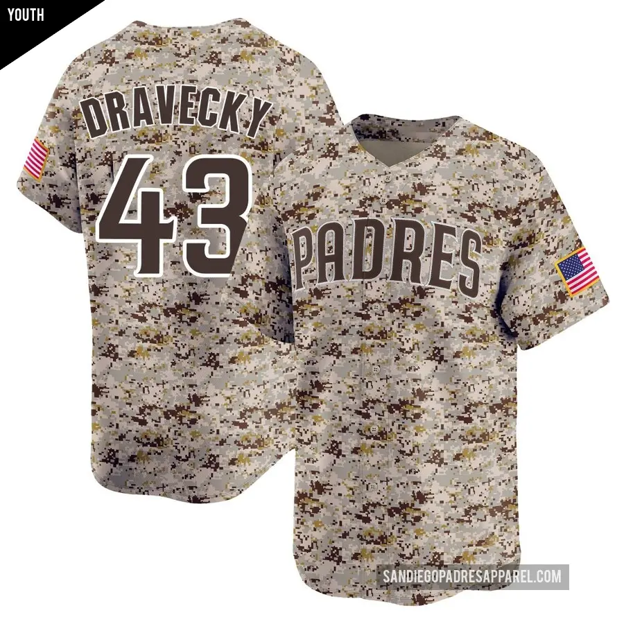 Youth San Diego Padres ＃43 Dave Dravecky Limited Camo 2nd Alternate Jersey