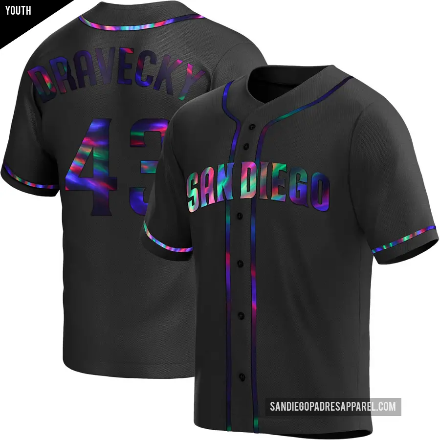 Youth San Diego Padres ＃43 Dave Dravecky Replica Black Holographic Alternate Jersey