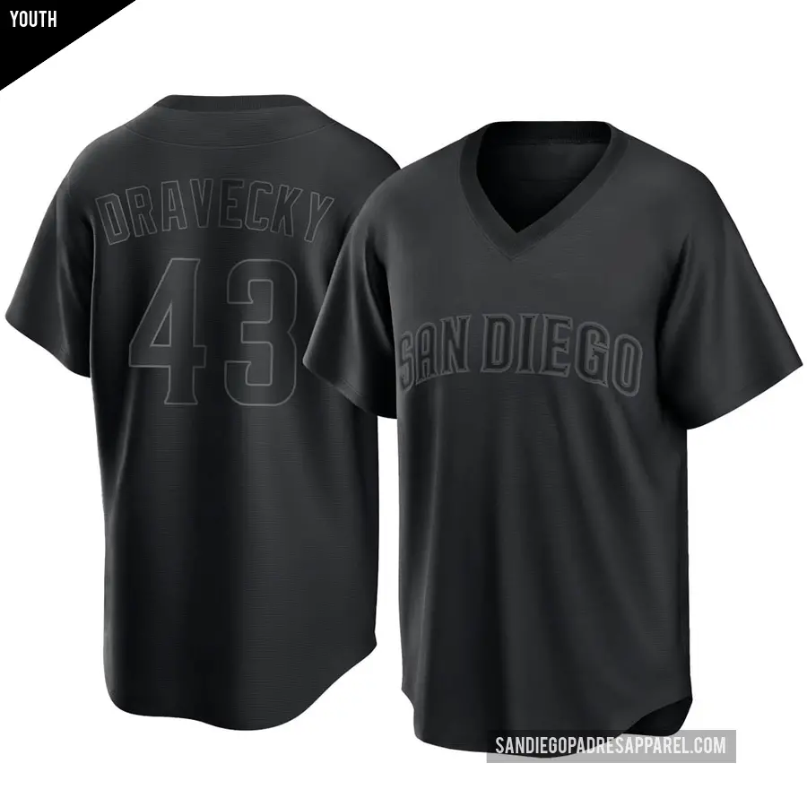 Youth San Diego Padres ＃43 Dave Dravecky Replica Black Pitch Fashion Jersey