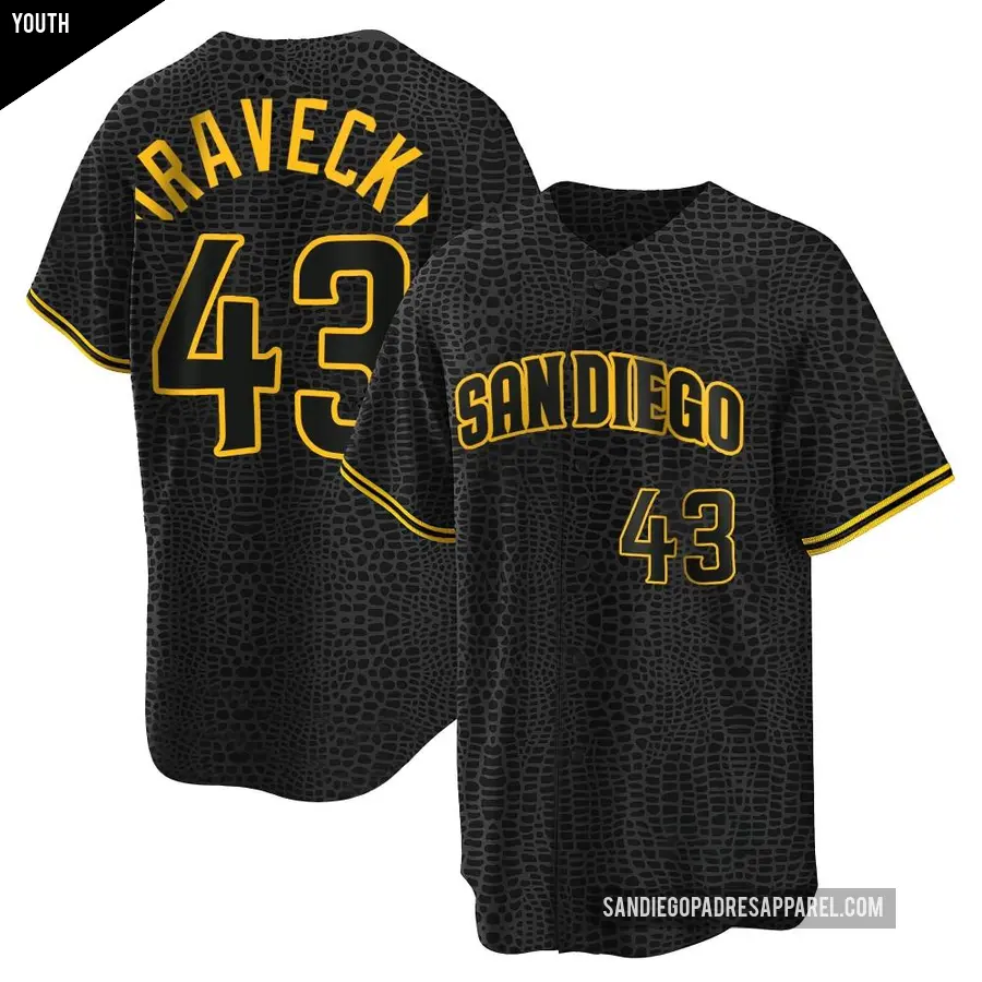 Youth San Diego Padres ＃43 Dave Dravecky Replica Black Snake Skin City Jersey