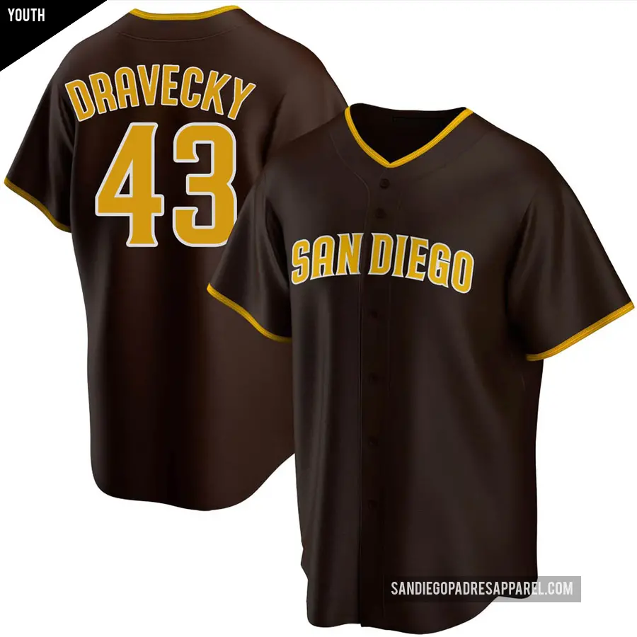 Youth San Diego Padres ＃43 Dave Dravecky Replica Brown Road Jersey