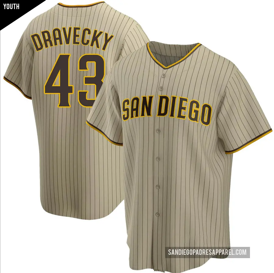 Youth San Diego Padres ＃43 Dave Dravecky Replica Brown Sand/ Alternate Jersey