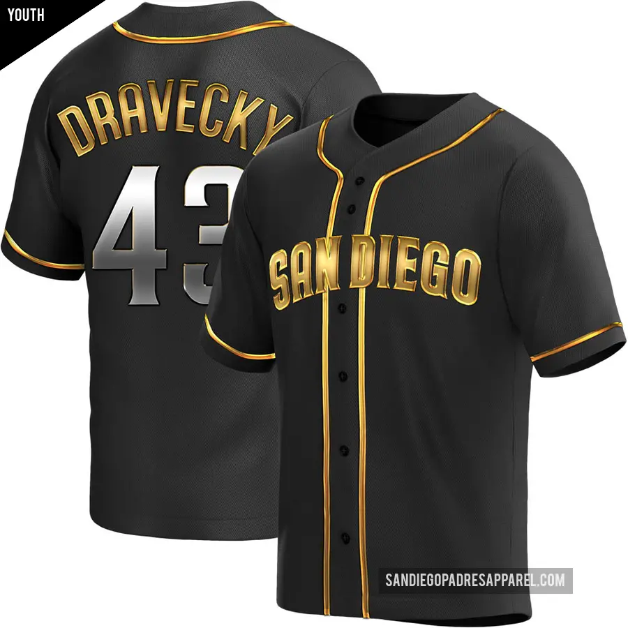 Youth San Diego Padres ＃43 Dave Dravecky Replica Gold Black en Alternate Jersey