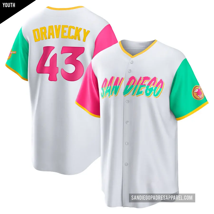 Youth San Diego Padres ＃43 Dave Dravecky Replica White 2022 City Connect Jersey