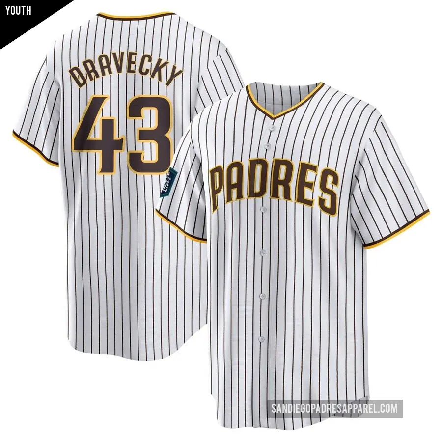 Youth San Diego Padres ＃43 Dave Dravecky Replica White 2024 World Tour Seoul Series Home Jersey