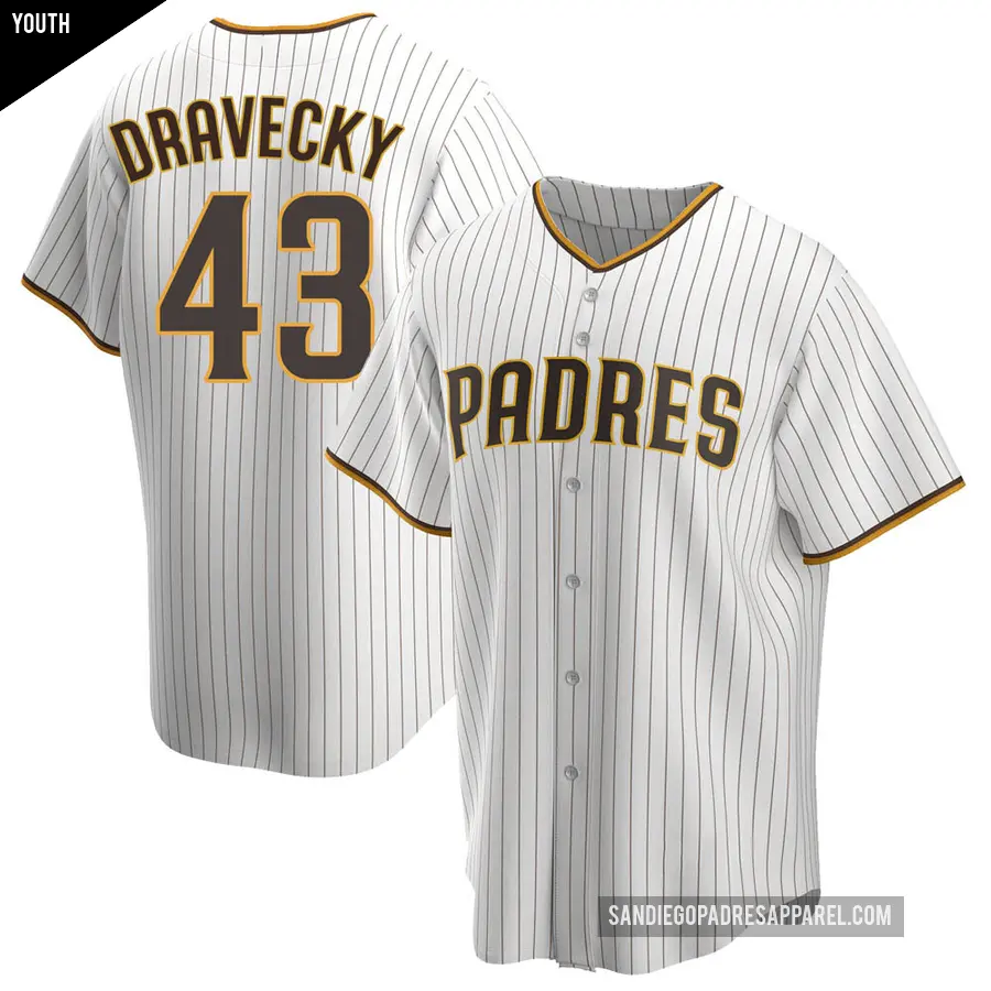 Youth San Diego Padres ＃43 Dave Dravecky Replica White /Brown Home Jersey