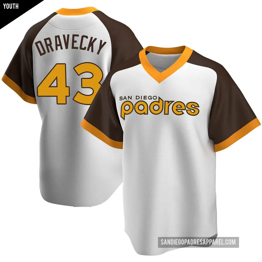 Youth San Diego Padres ＃43 Dave Dravecky Replica White Home Cooperstown Collection Jersey
