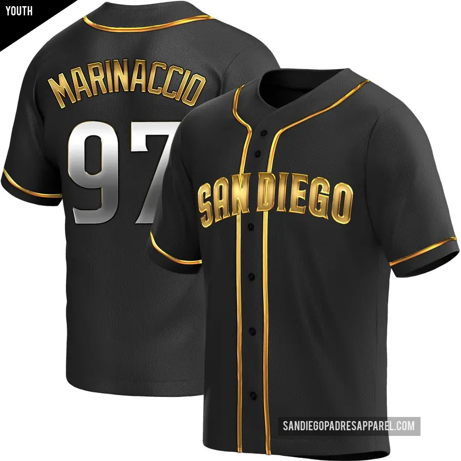 Youth San Diego Padres ＃97 Ron Marinaccio Replica Gold Black en Alternate Jersey